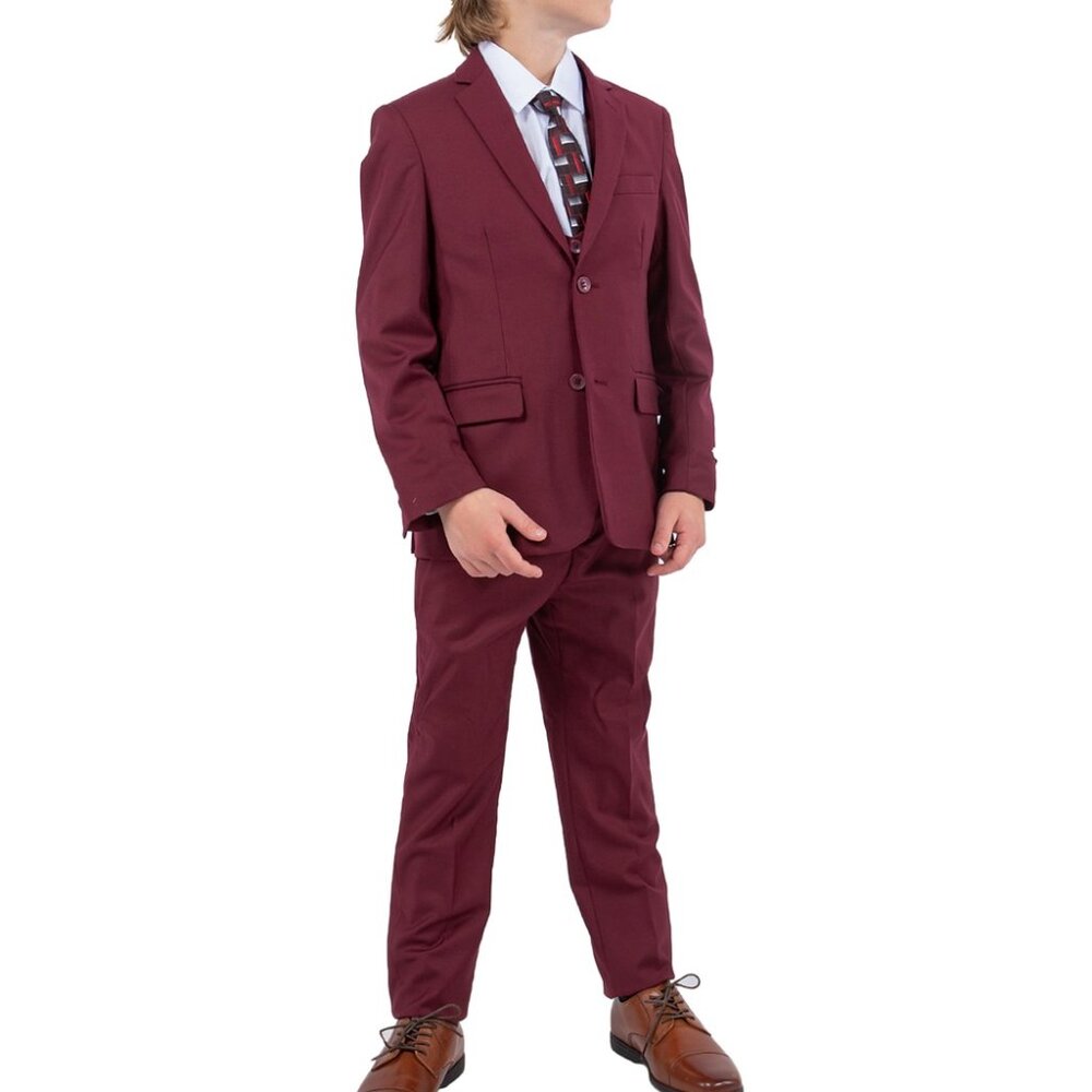 Premium Burgundy Notch Lapel 5 Piece Stacy Adams Boy's Suit